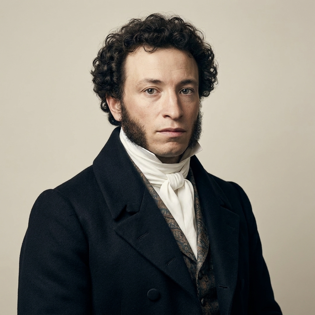 Alexander Pushkin in formal attire in a classic portrait