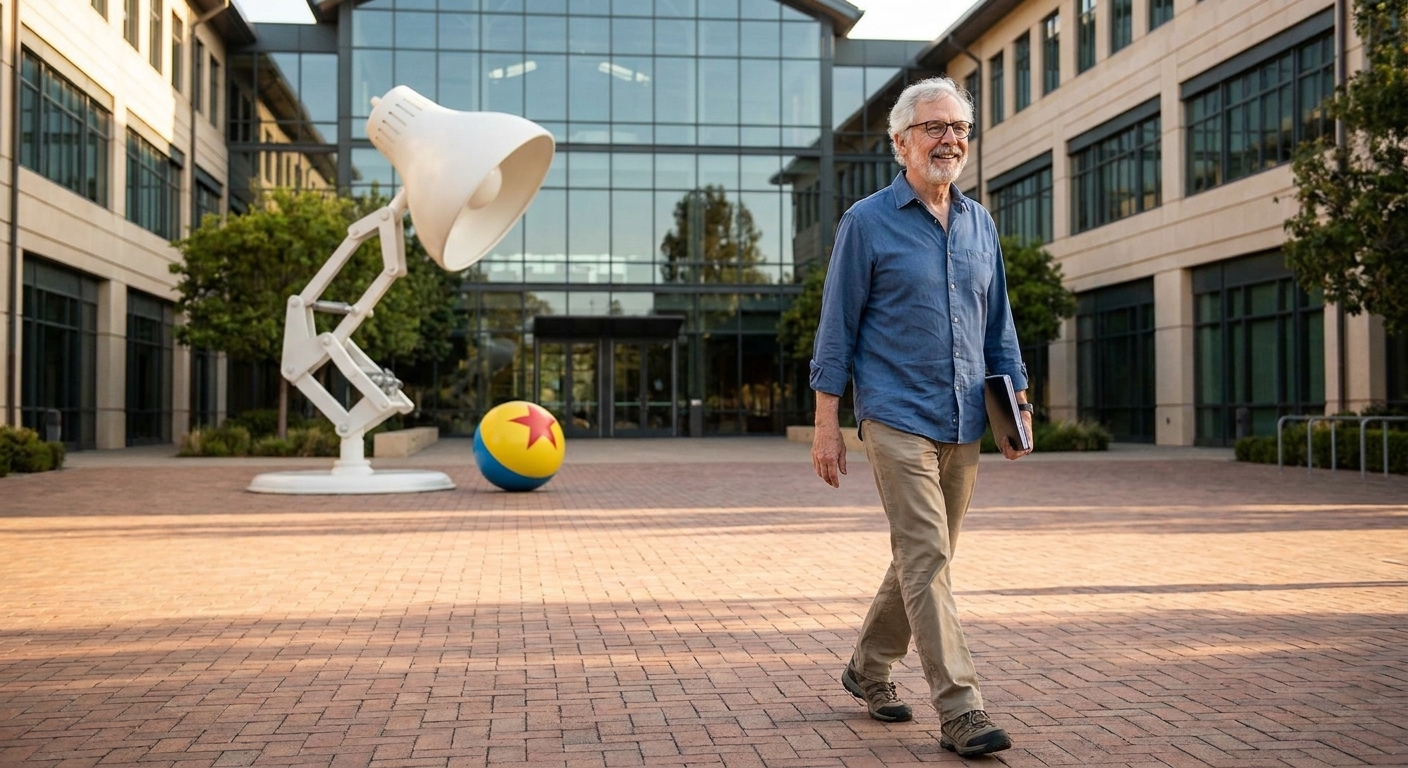 Ed Catmull walking on the Pixar campus