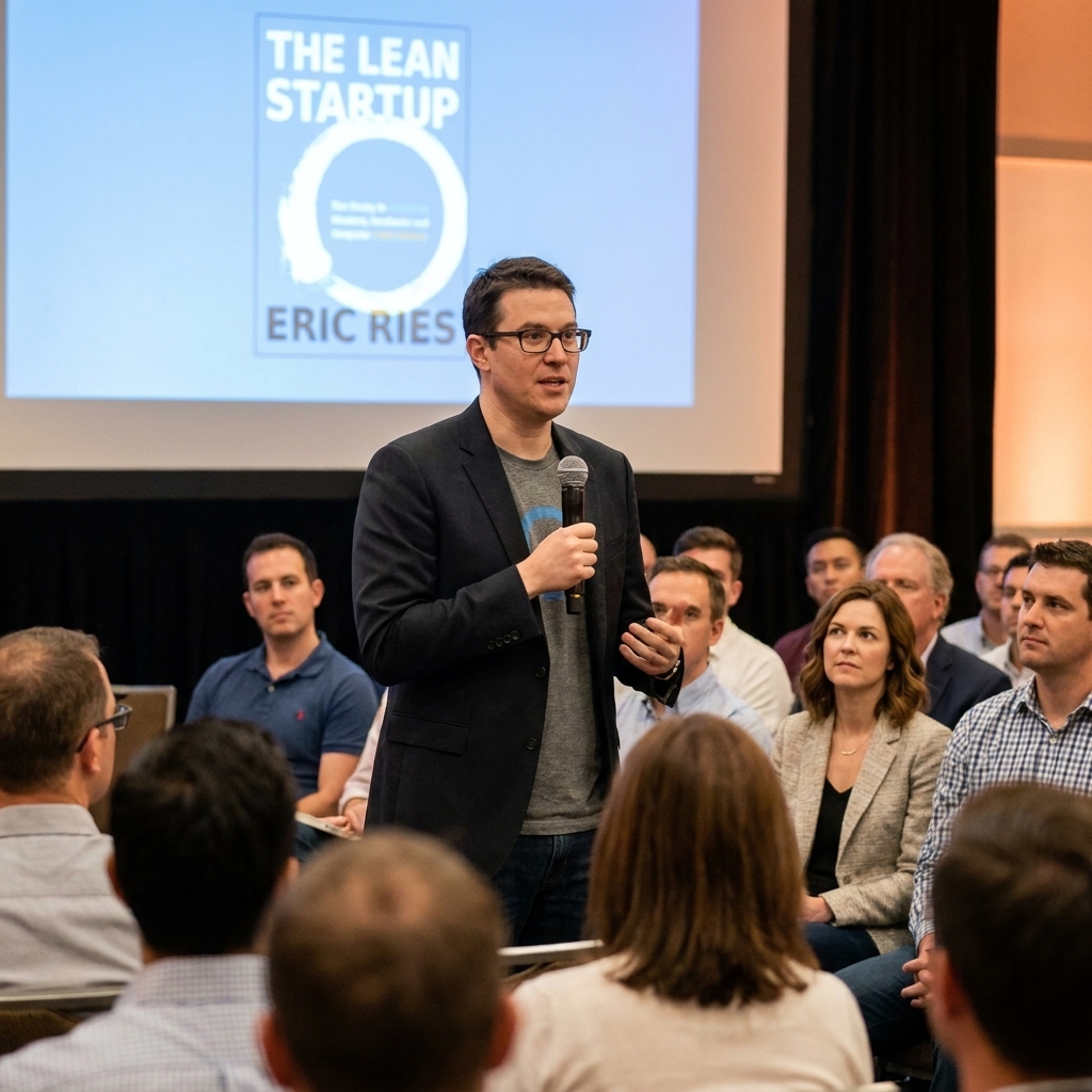 Eric Ries speaking at a startup event