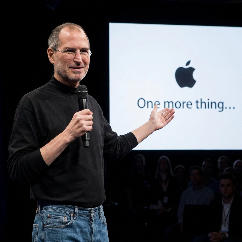 Steve Jobs presenting onstage at an Apple keynote